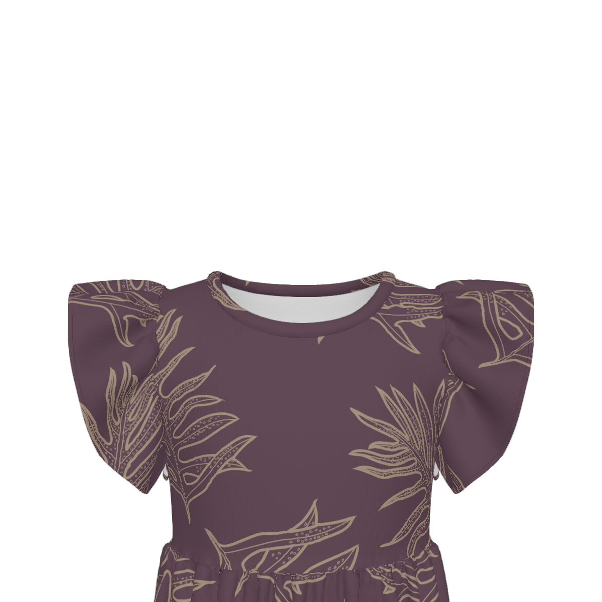 Laua'e Hawaiian Print - Little Girl's Ruffle Sleeve Dress - Lavender