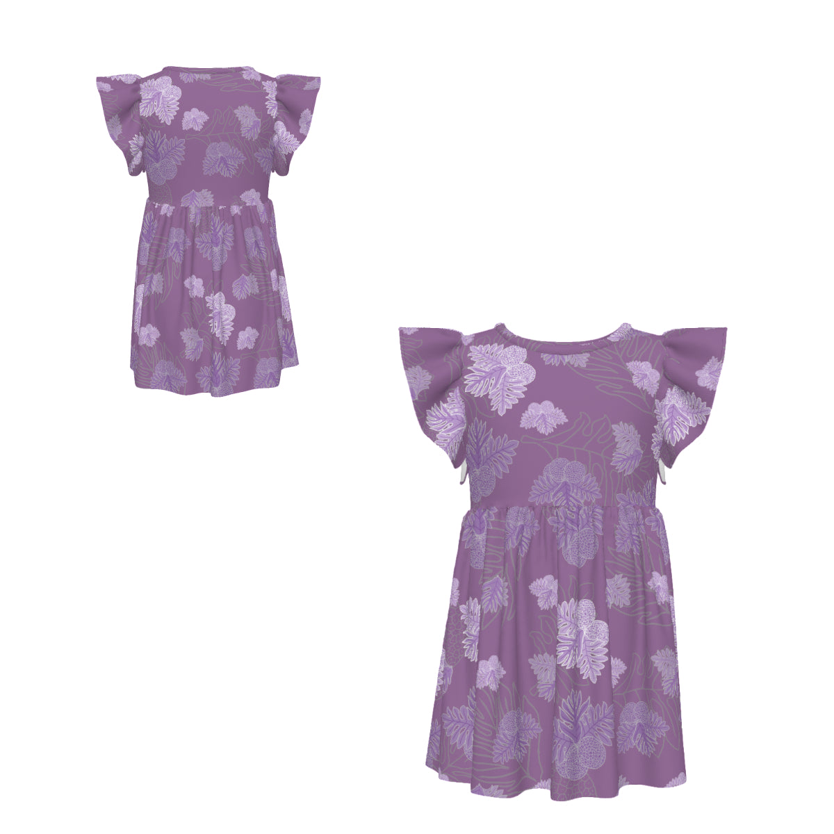 Ulu Breadfruit - Little Girl's Ruffle Sleeve Dress - Lavender