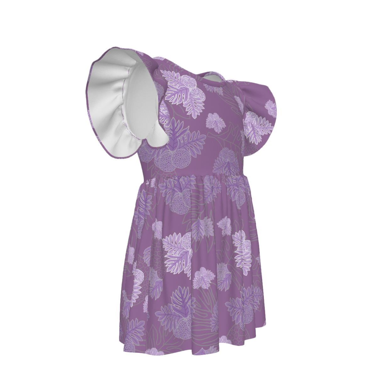 Ulu Breadfruit - Little Girl's Ruffle Sleeve Dress - Lavender