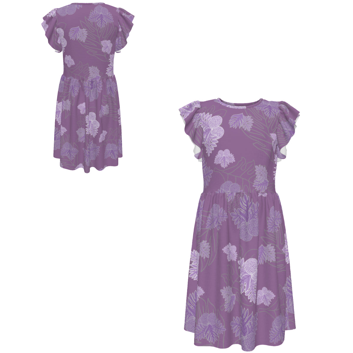 Ulu Breadfruit - Girl's Ruffle Sleeve Dress - Lavender