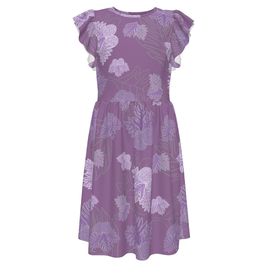 Ulu Breadfruit - Girl's Ruffle Sleeve Dress - Lavender
