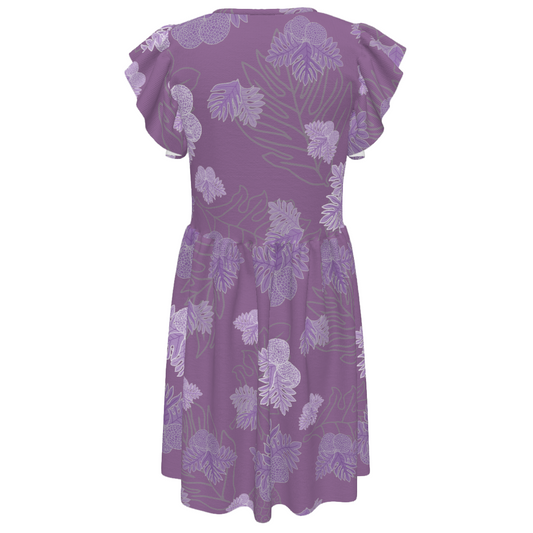 Ulu Breadfruit - Girl's Ruffle Sleeve Dress - Lavender