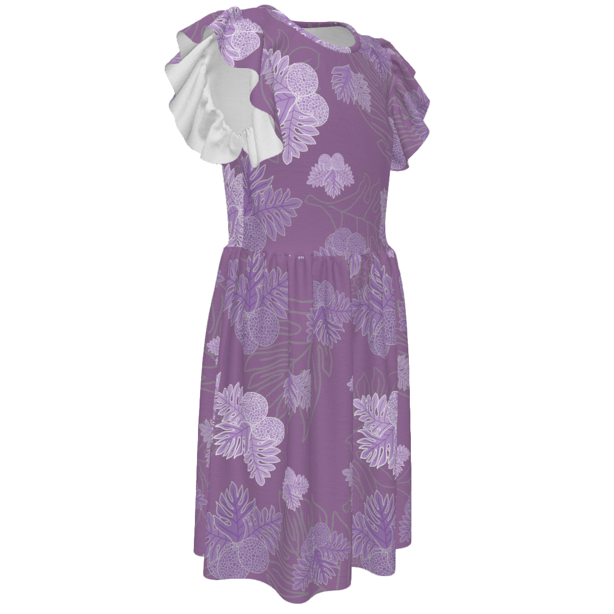 Ulu Breadfruit - Girl's Ruffle Sleeve Dress - Lavender