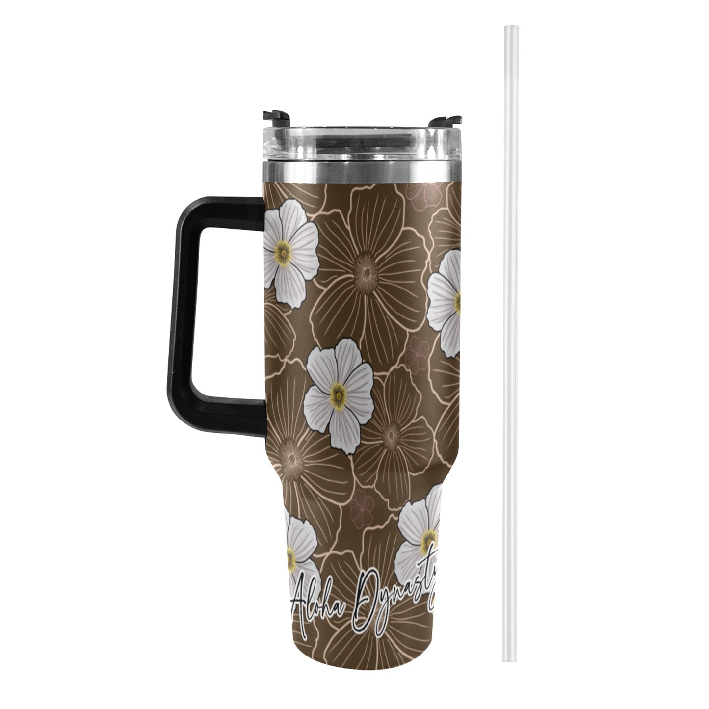 Pua Kala Hawaiian Poppy 40oz Tumbler - Black Handle, Brown