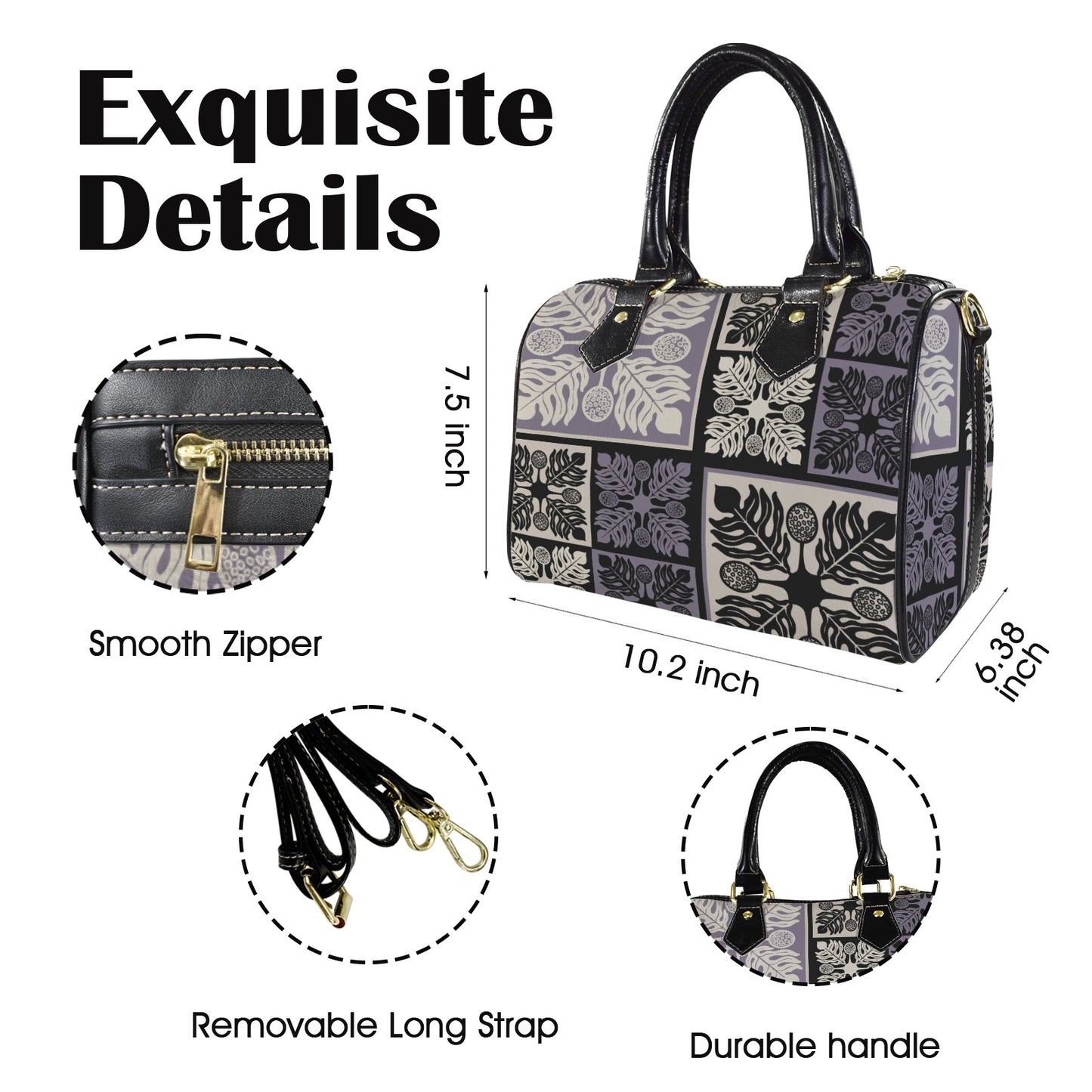 Ulu Breadfruit Kapa Kuiki Hawaiian Quilt Print - Kauka Faux Leather Satchel Handbag, Small