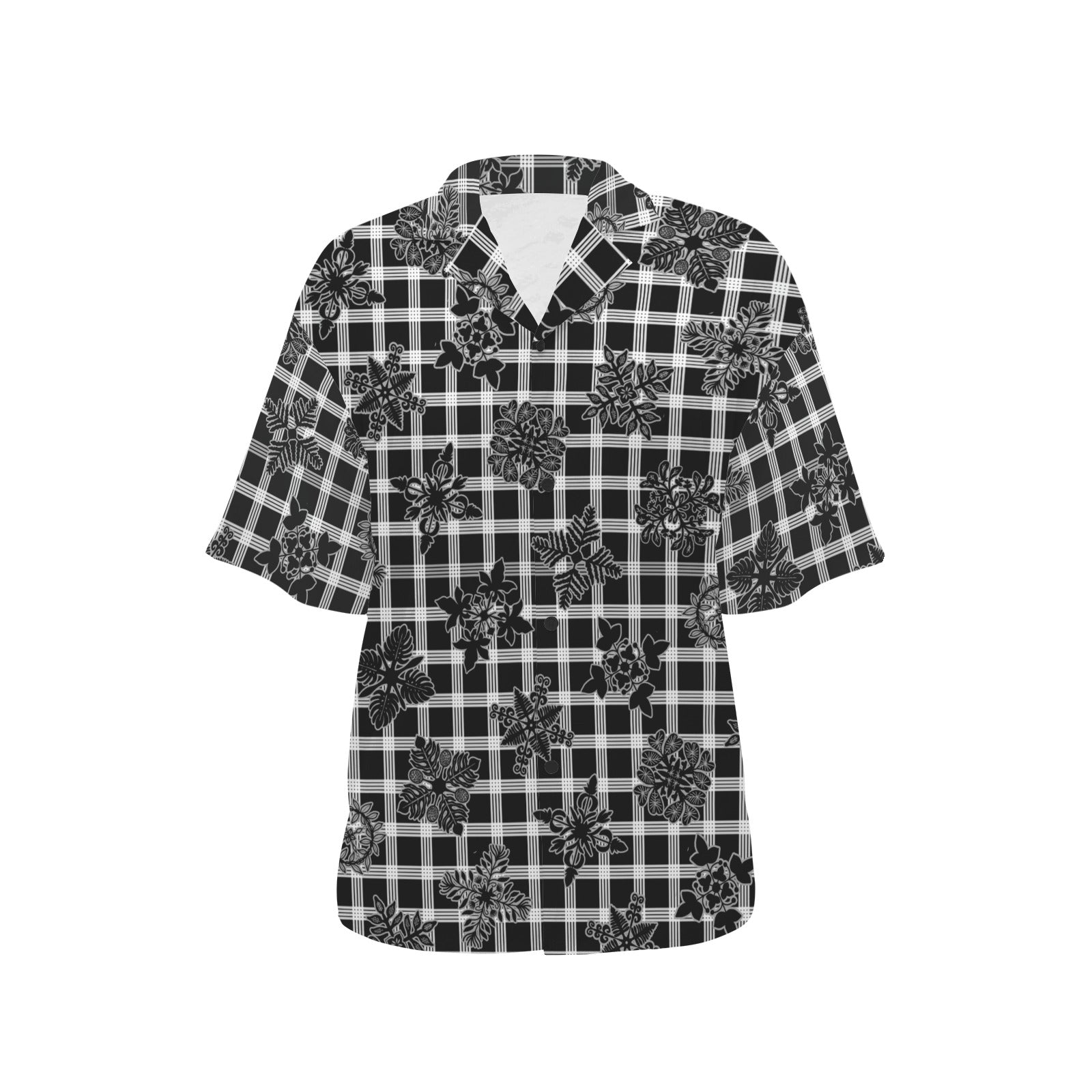 Palaka and Kapa Kuiki Hawaiian Quilt Print - The Honey Girl Shirt - Black, Gray and White
