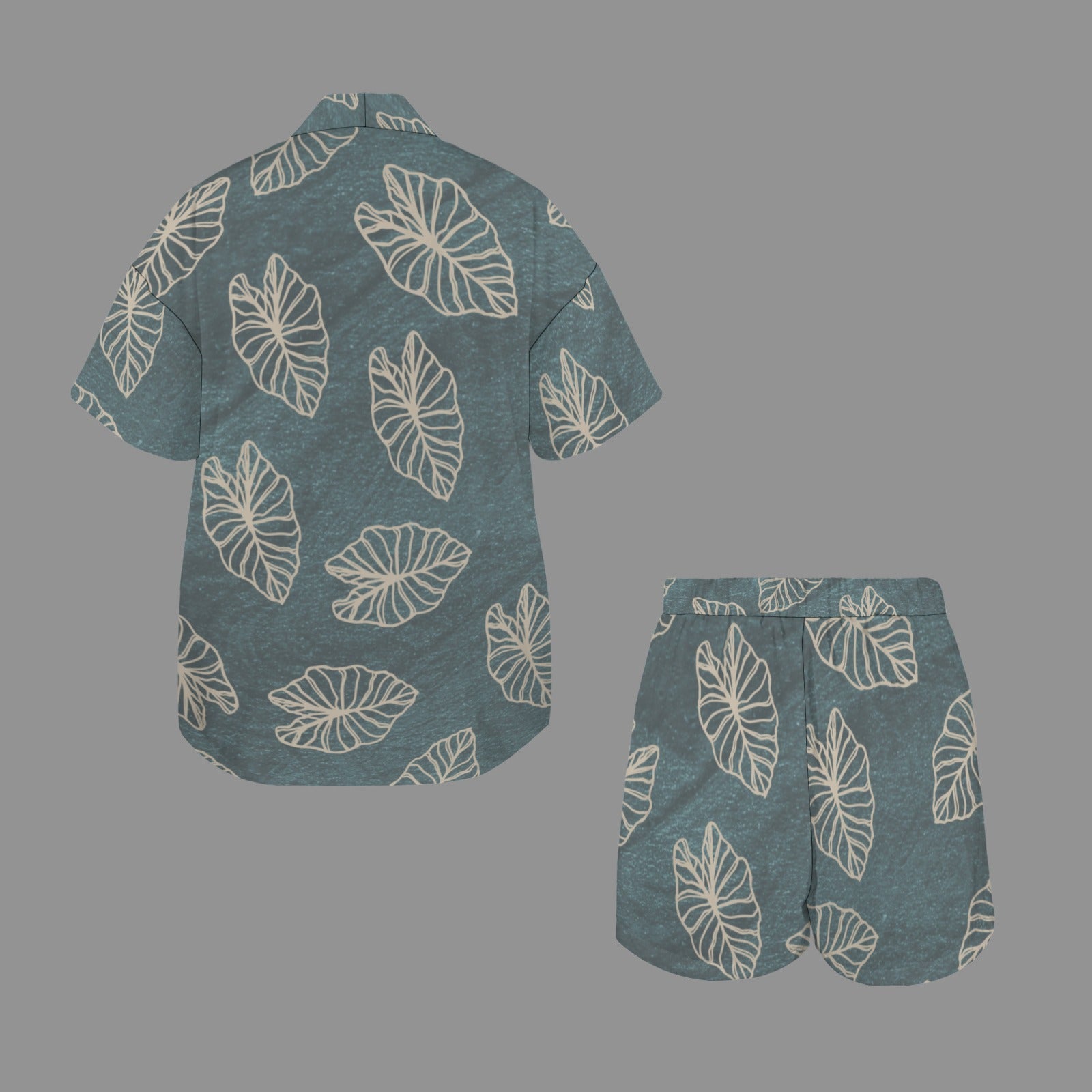 Hunnie Girl 2 PC Set - Open Front Kimono Blouse with Drawstring Waist Shorts - Kalo Teal and Cream