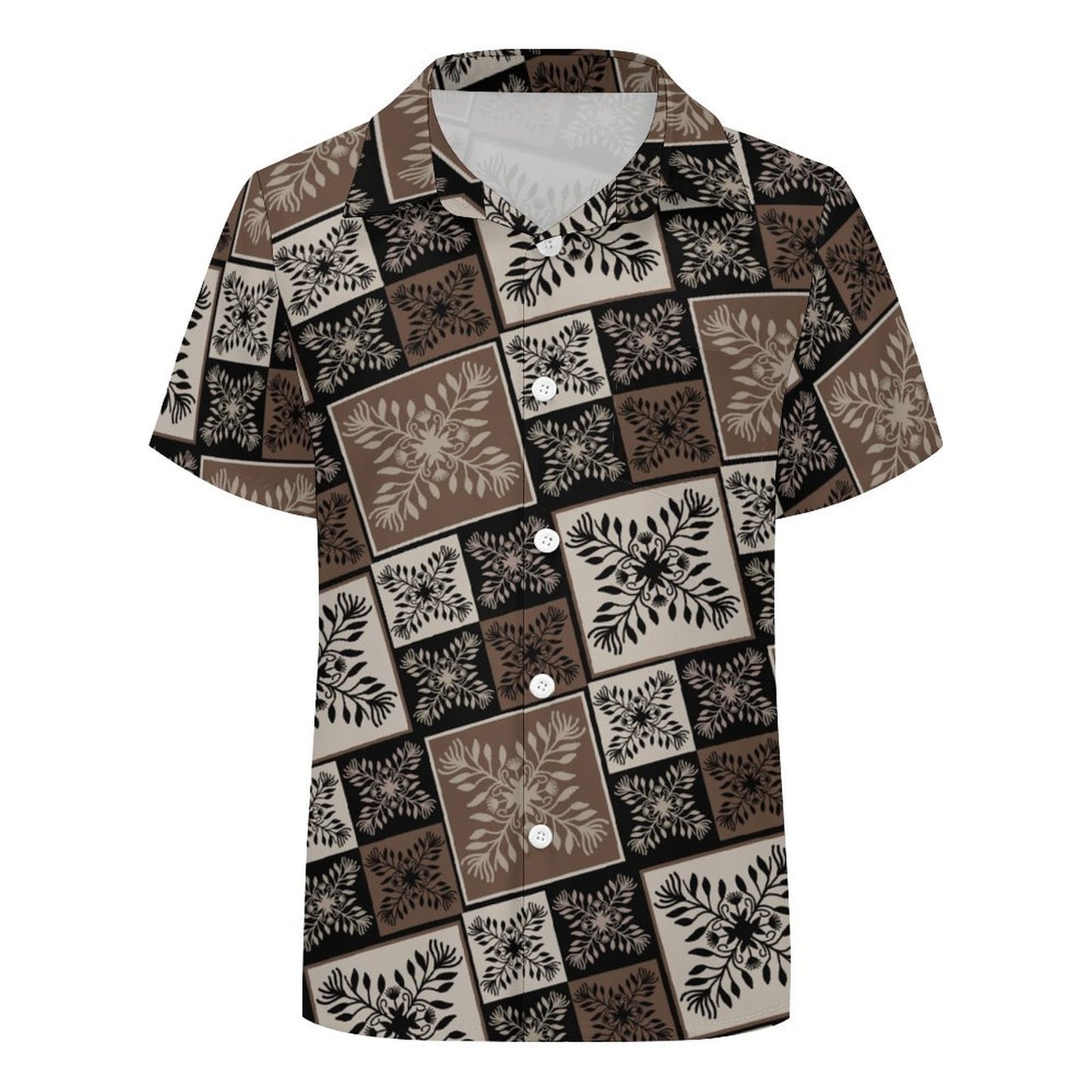 Kapa Kuiki Hawaiian Print - Keiki Aloha Shirt, Brown and Beige