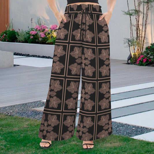 Makamae Elastic Waist Wide Leg Pants - Ulu Quilt in Black and Moccha