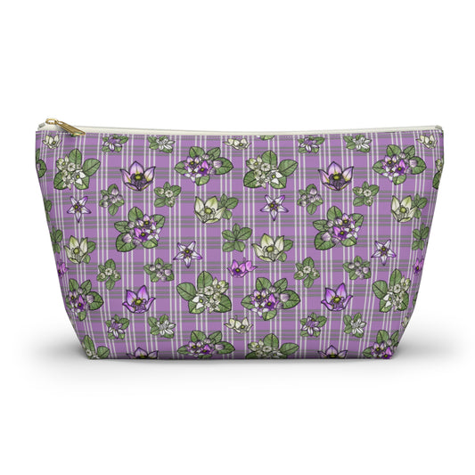 Pua Kalaunu and Palaka Hawaiian Print Accessory Pouch w T-bottom (purple)