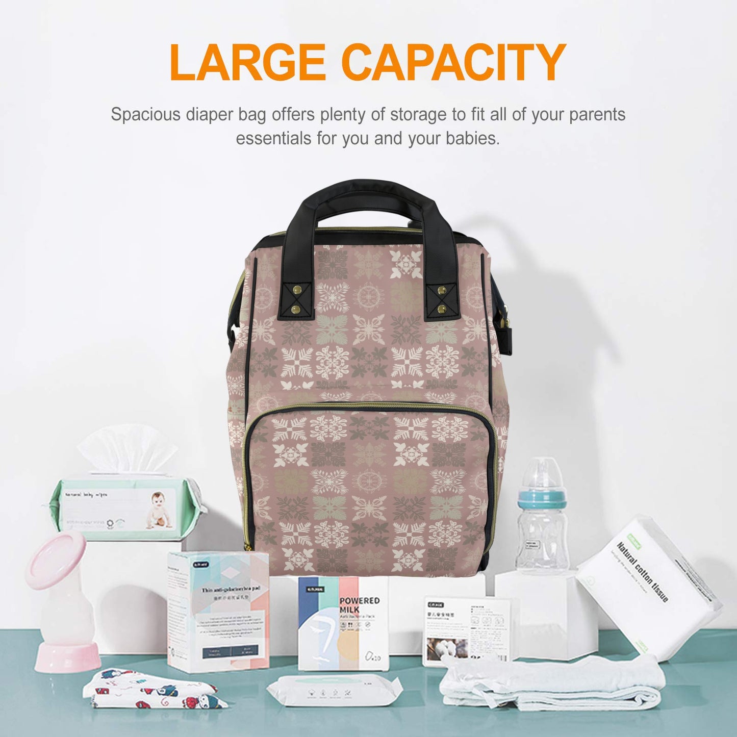 Kapa Kuiki Hawaiian Print Quilt Design Mult-Function Backpack - Mauve and Taupe