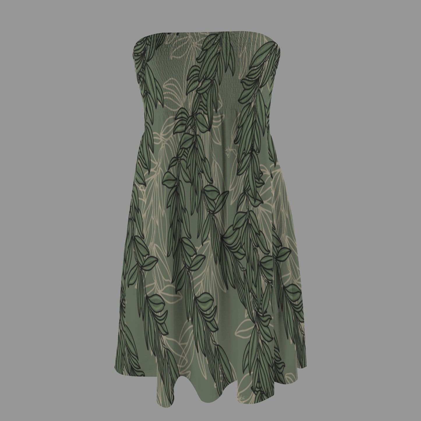 Hauʻoli Strapless Tube Dress - Maile lei - sage and khaki