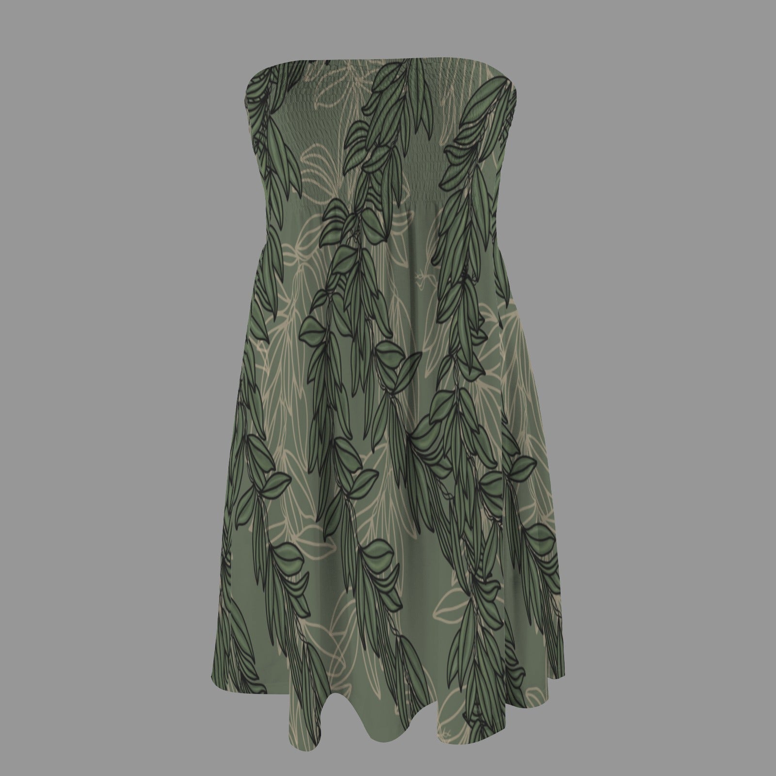 Hauʻoli Strapless Tube Dress - Maile lei - sage and khaki
