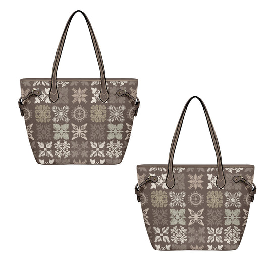 Kapa Kuiki Hawaiian Print Faux Leather Tote Bag - Taupe