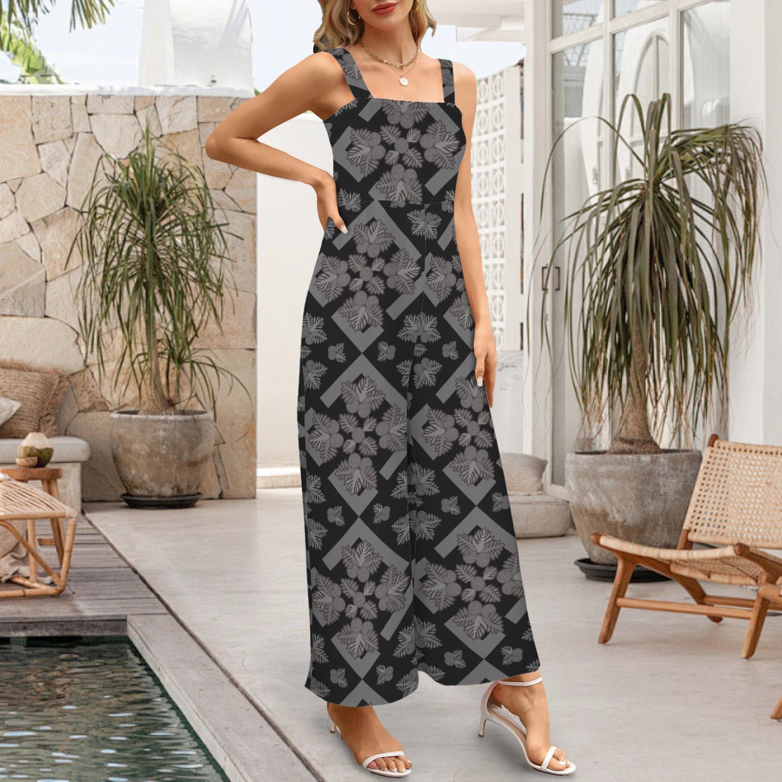 kilihau jumpsuit in ulu quilt black and gray