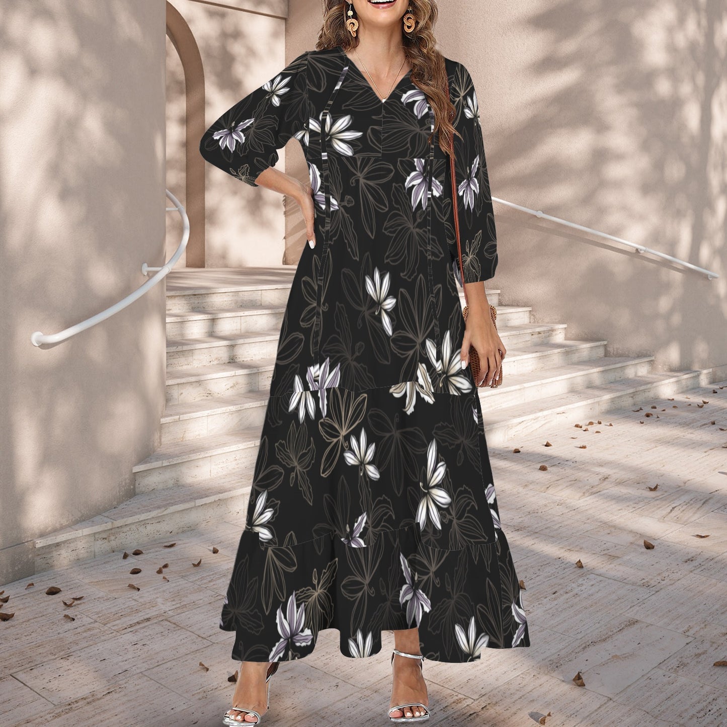 Pauahi Mu'u mu'u maxi dress - naupaka in black and taupe