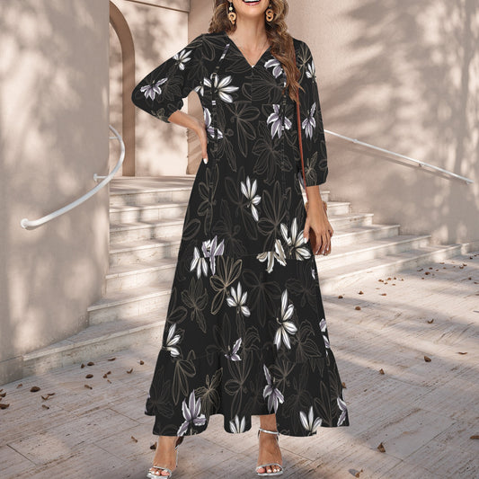 Pauahi Mu'u mu'u maxi dress - naupaka in black and taupe