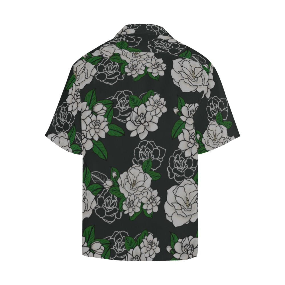 Kiele Gardenia Hawaiian Print - Menʻs Aloha Shirt - Forest Green