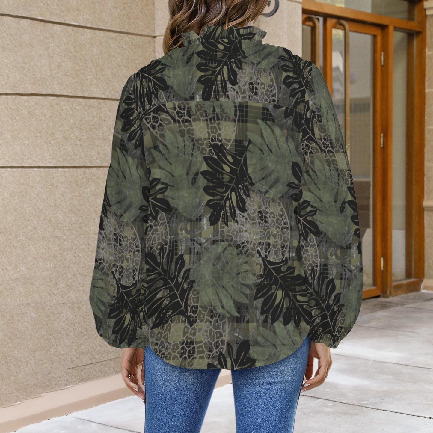 Mālie Blouse in Ulu and Palaka - Green and Black
