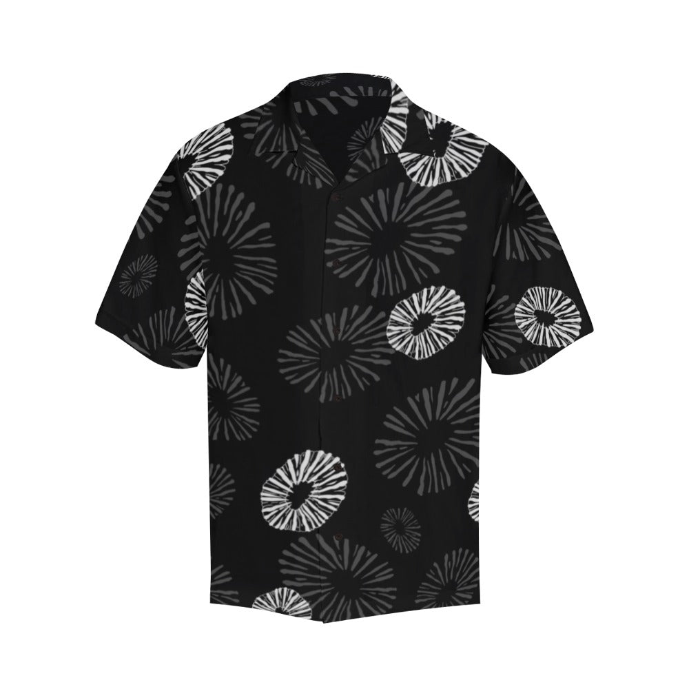'Opihi Hawaiian Print - Menʻs Aloha Shirt, Black and Gray