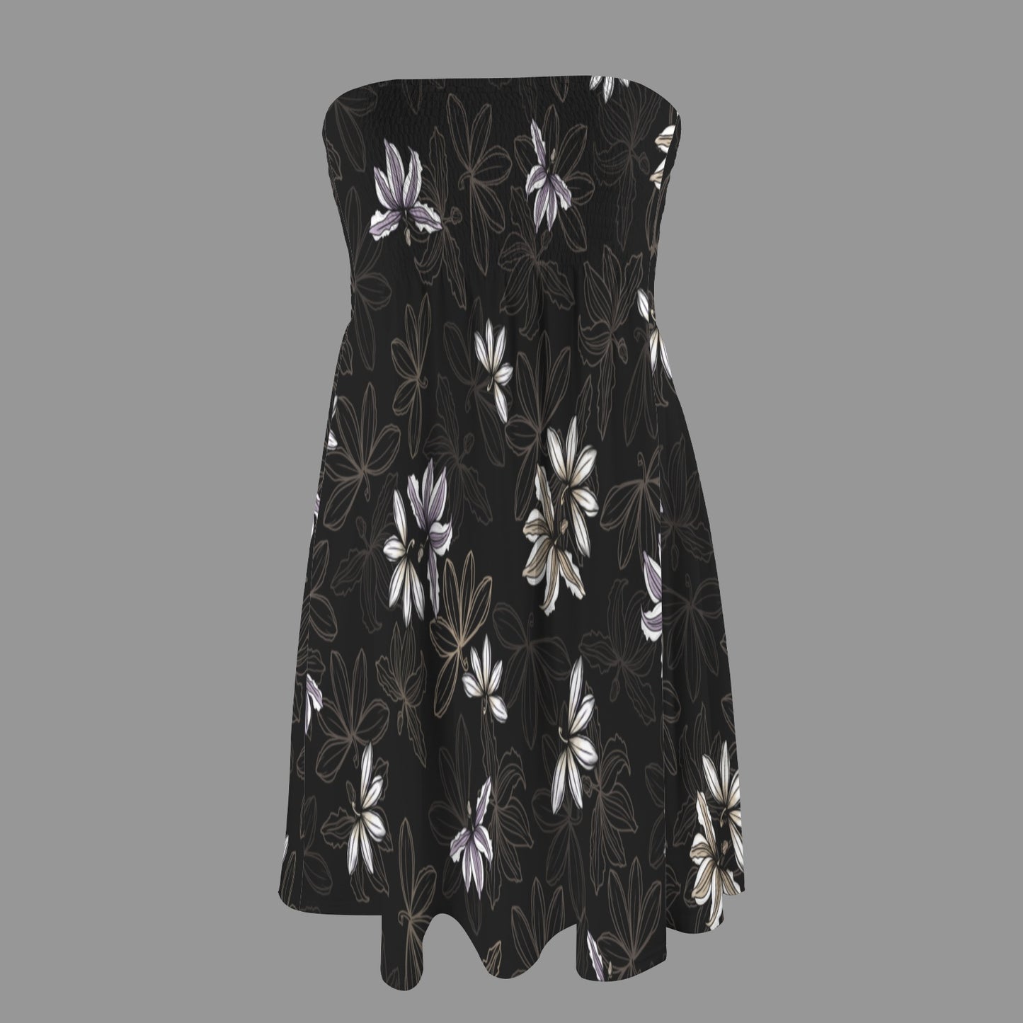 Hauʻoli Strapless Tube Dress - Naupaka - Taupe and Lavender