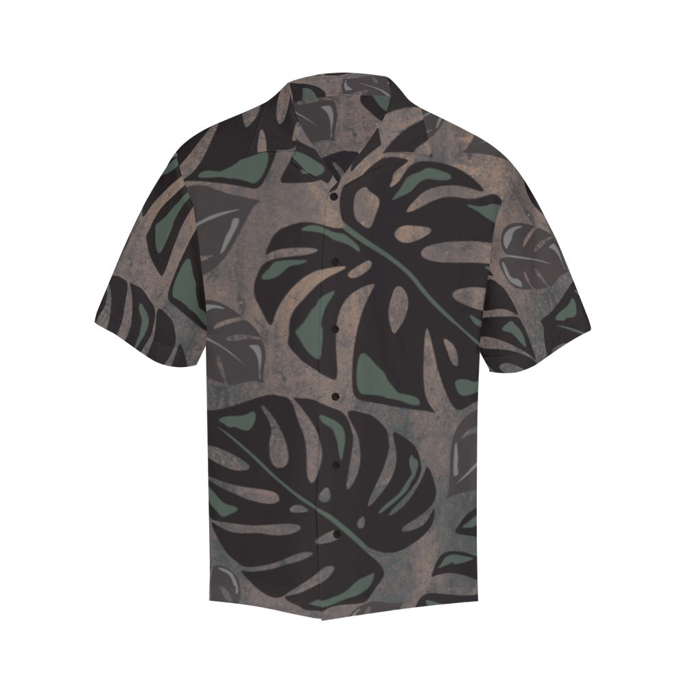 Monstera Hawaiian Print Menʻs Aloha Shirt, Hawaiian Shirt - Taupe