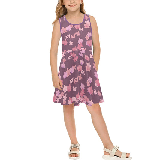 'Okika Hawaiian Print - Orchid, Girl's Sleeveless Dress