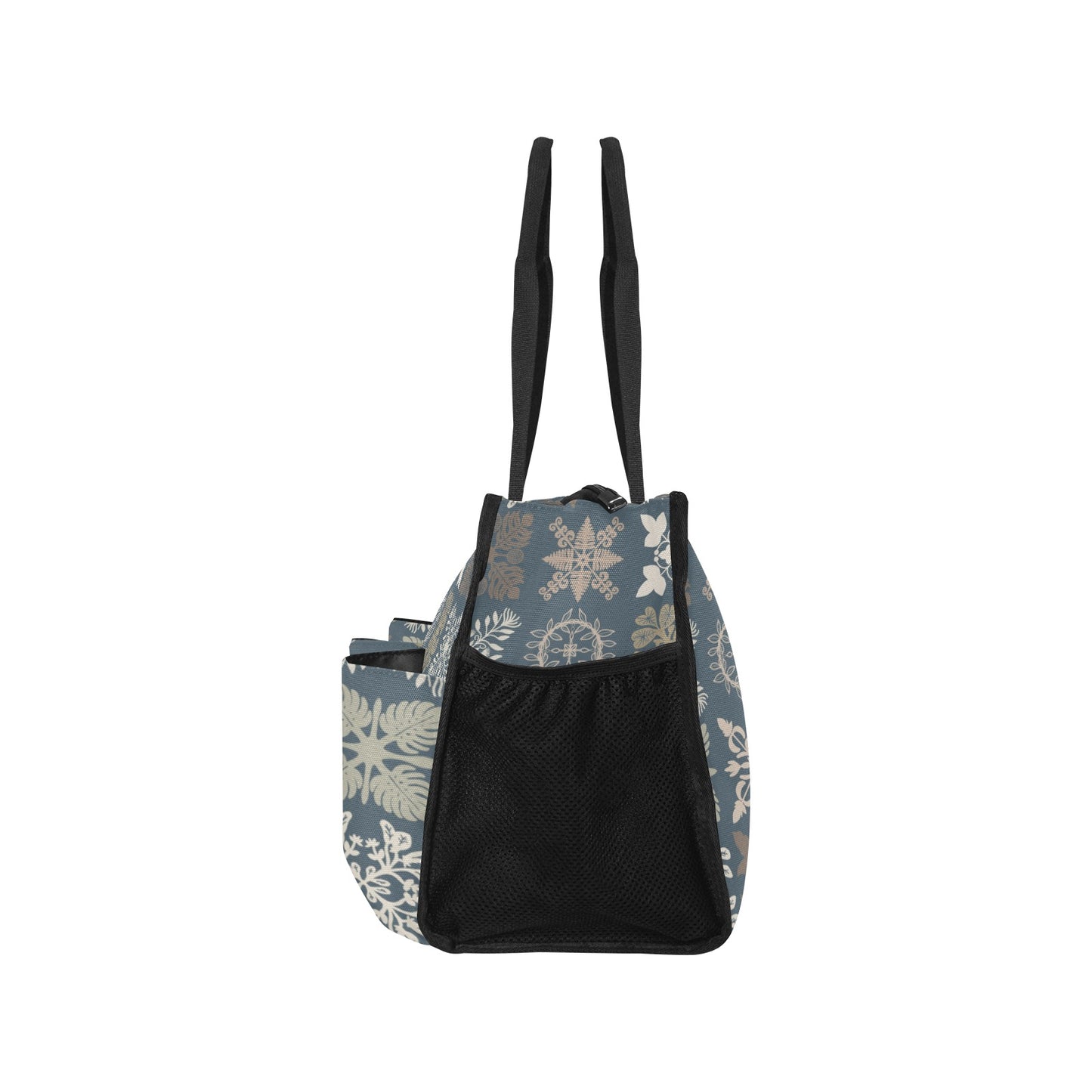 Kapa Kuiki Hawaiian Quilt Design Print Blue and Khaki - Nurse/Teacher/Mommy Tote Bag