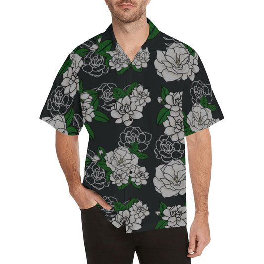 Kiele Gardenia Hawaiian Print - Menʻs Aloha Shirt - Forest Green