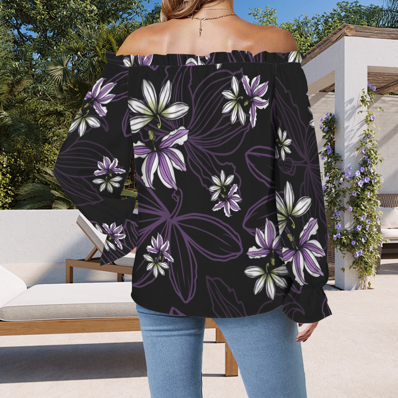 Kamalei Blouse in Naupaka - Black and Purple