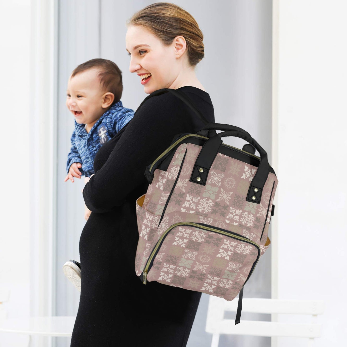 Kapa Kuiki Hawaiian Print Quilt Design Mult-Function Backpack - Mauve and Taupe