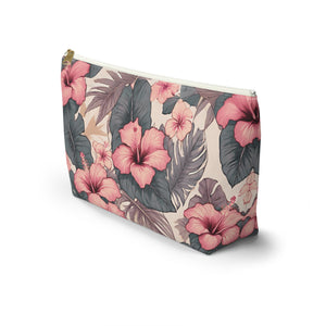 Hibiscus Hawaiian Tropical Print Soft Tones - Accessory Pouch w T-bottom