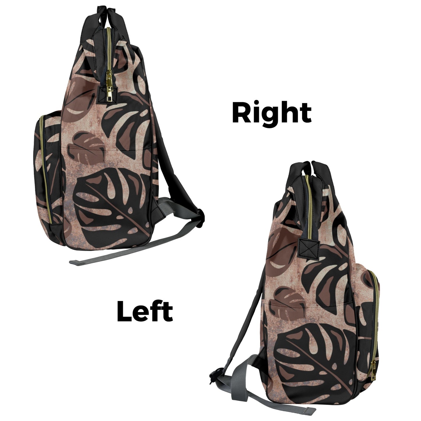 Monstera Hawaiian Print Multi-Function Backpack - Brown