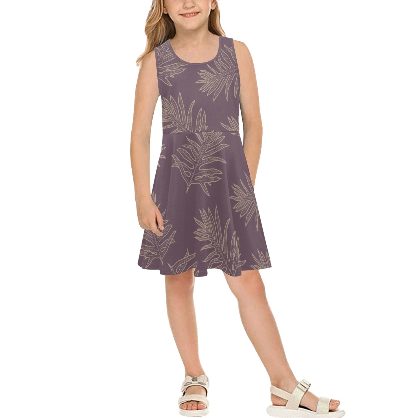 Laua'e Fern Hawaiian Print - Girl's Sleeveless Dress, Lavender