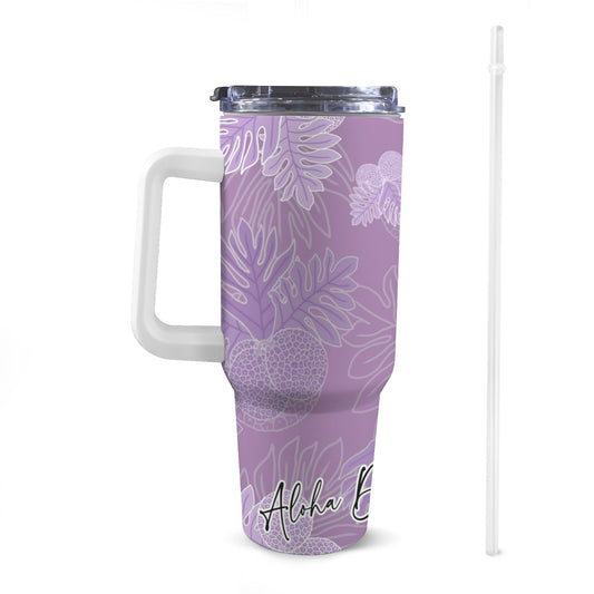 Ulu Breadfruit Hawaiian Print 40 oz Tumbler with Handle - Purple Aloha Dynasty 40oz Tumbler with Handle