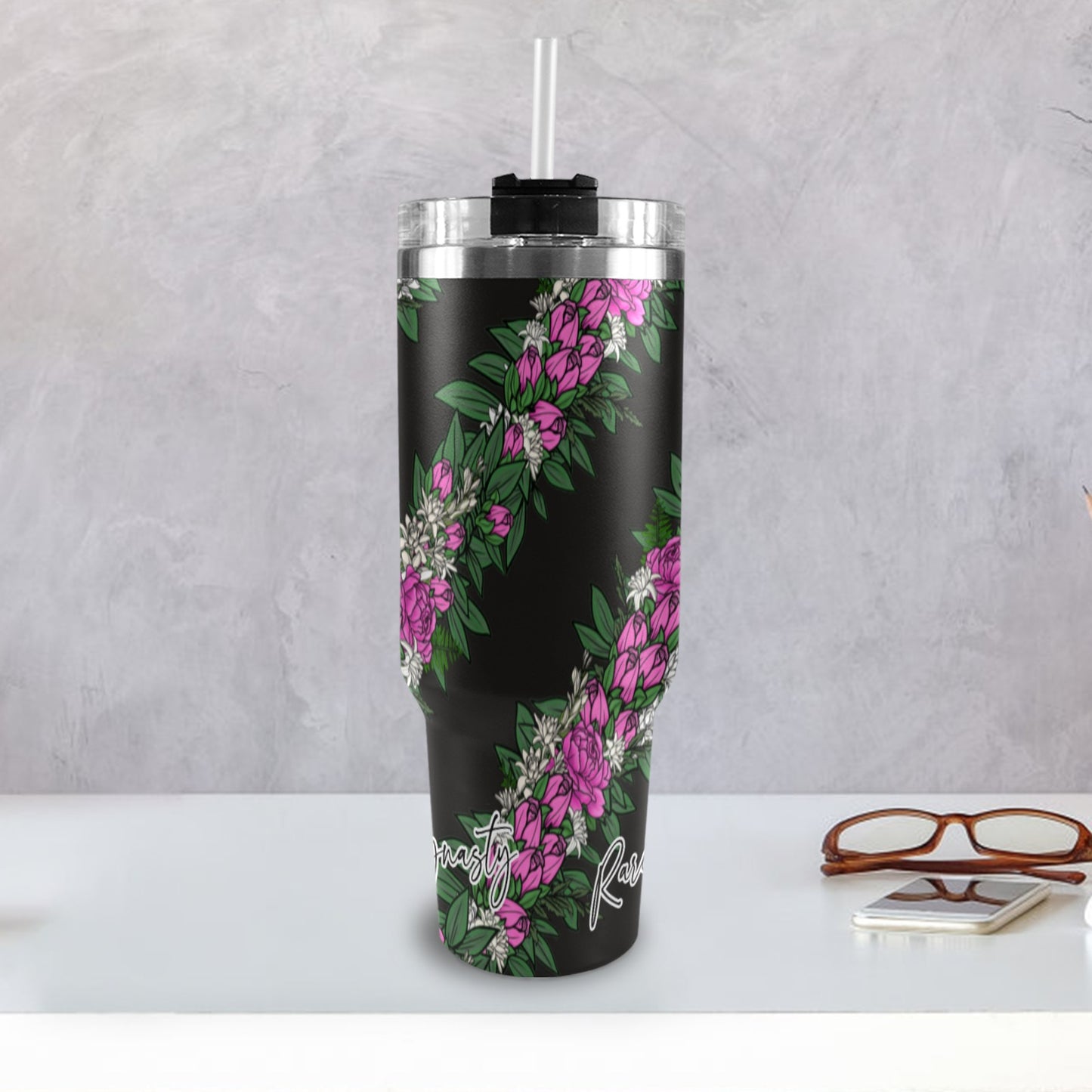 Lokelani Lei 40oz Tumbler - Black Handle