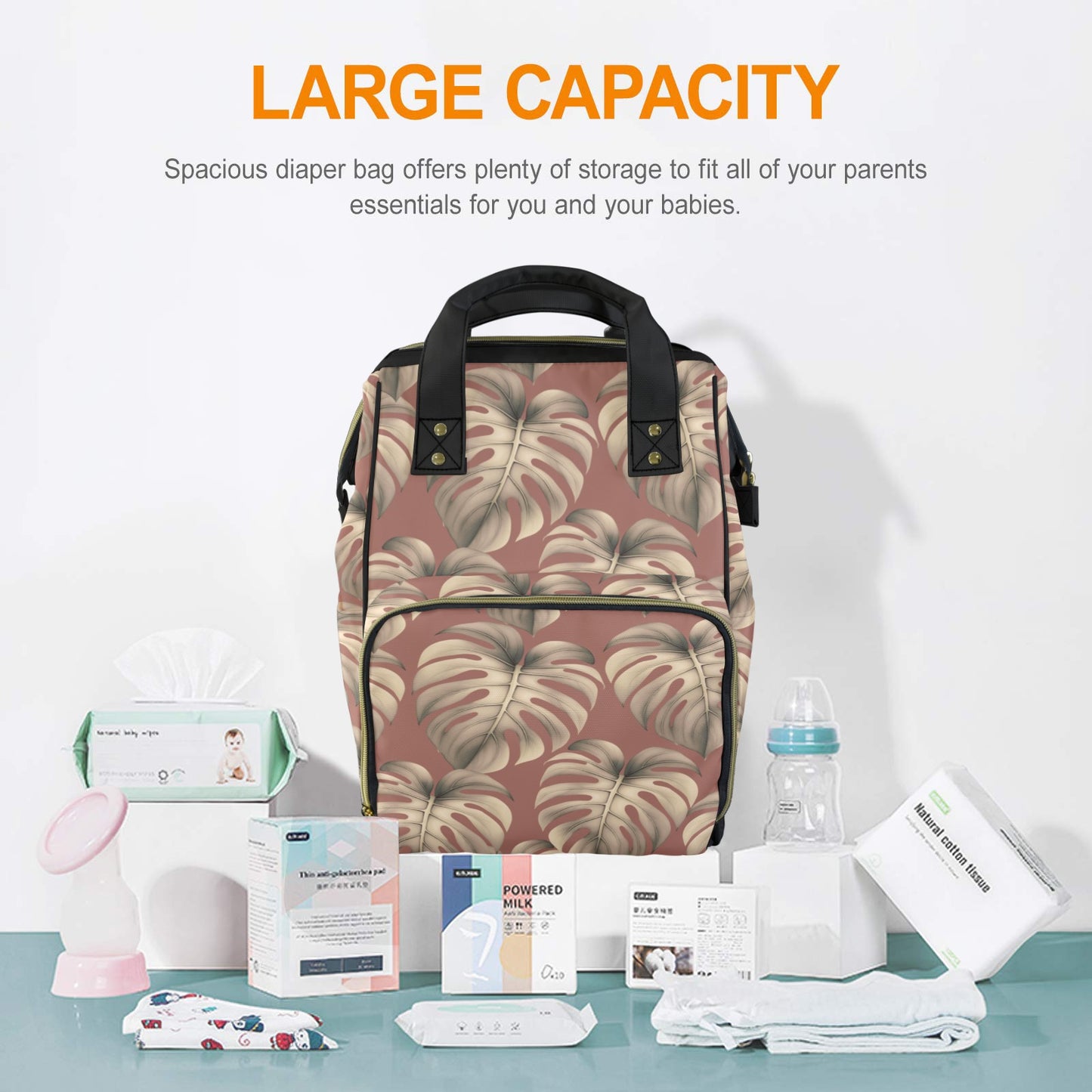 Monstera Mauve Hawaiian Print Multi-Function Backpack