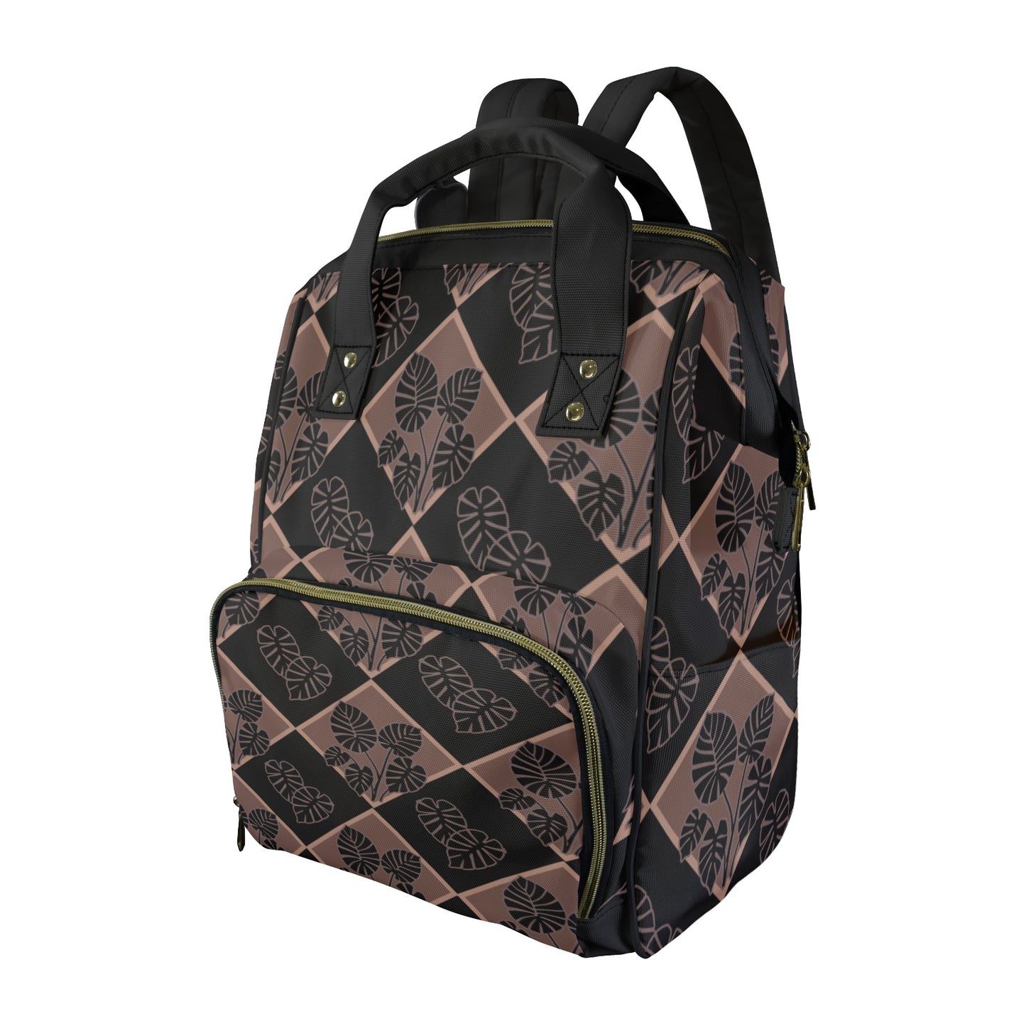 Kalo Quilt Hawaiian Print Multi-Function Backpack 2.0 - Mocha and Black