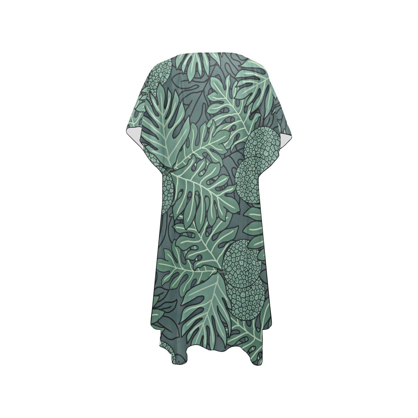 Ulu Breadfruit Hawaiian Print Mid Length Kimono Chiffon Cover Up - Teal