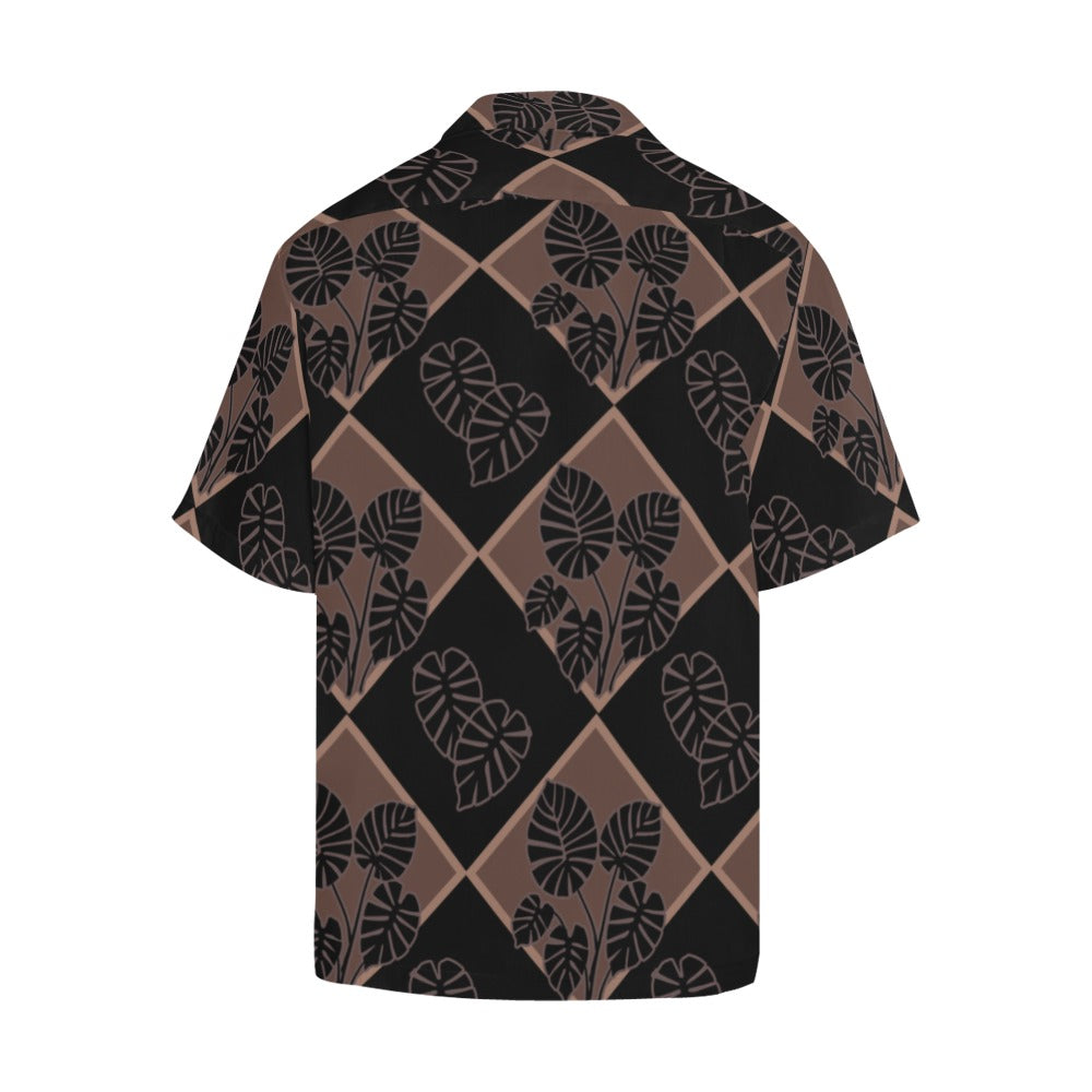 Kalo Quilt - Menʻs Aloha Shirt - Black and Mocha Hawaiian Shirt