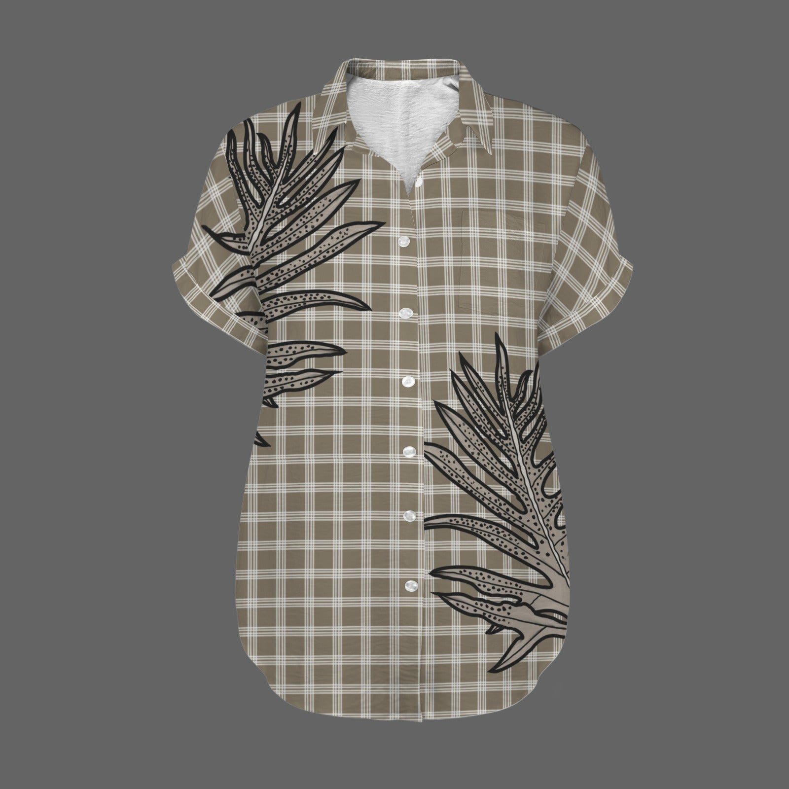 Palaka and Laua'e - Women's Short Sleeve Button Down Shirt - Taupe