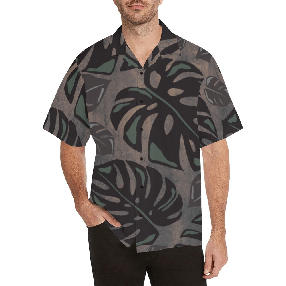 Monstera Hawaiian Print Menʻs Aloha Shirt, Hawaiian Shirt - Taupe