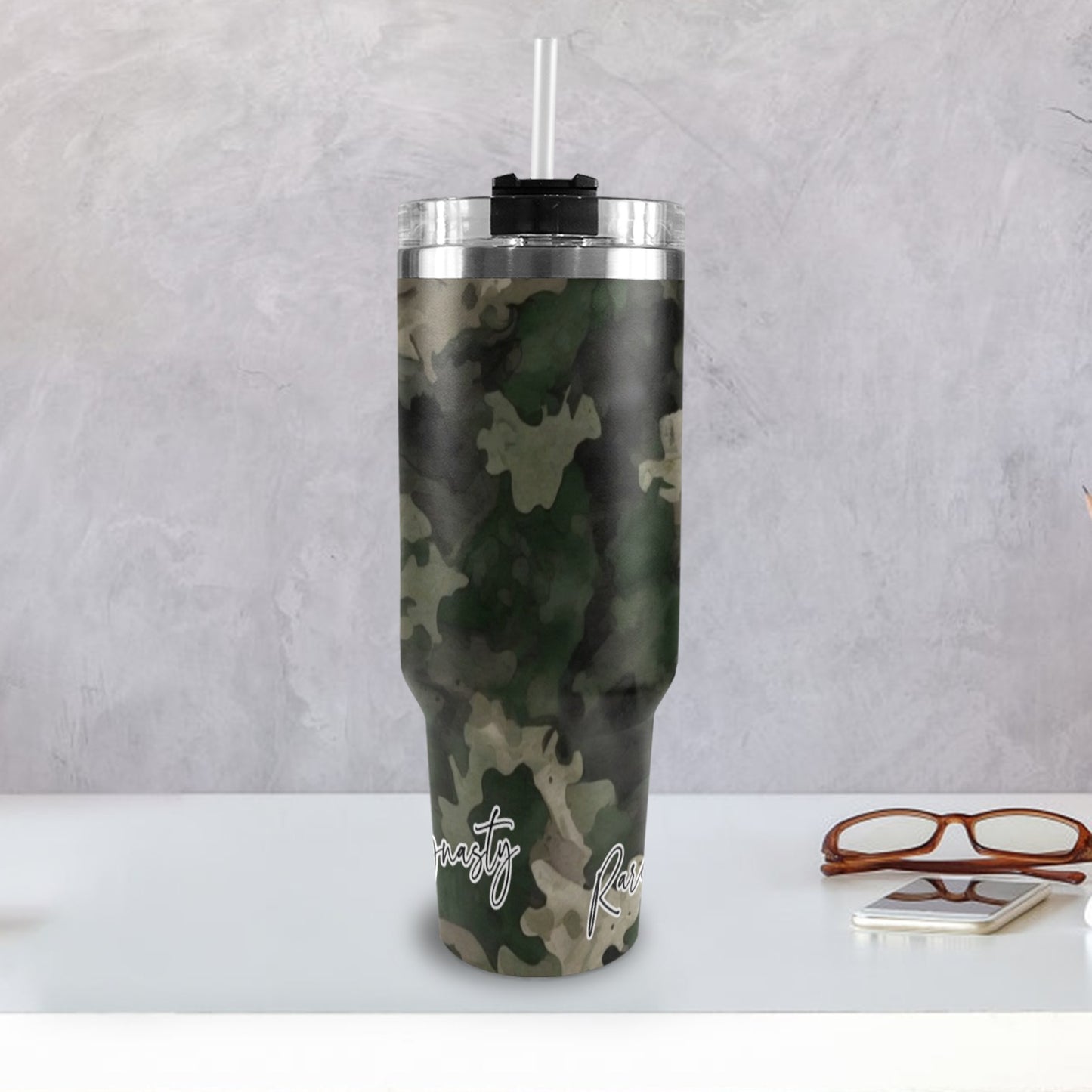 Camouflage 40oz Tumbler with Black Handle