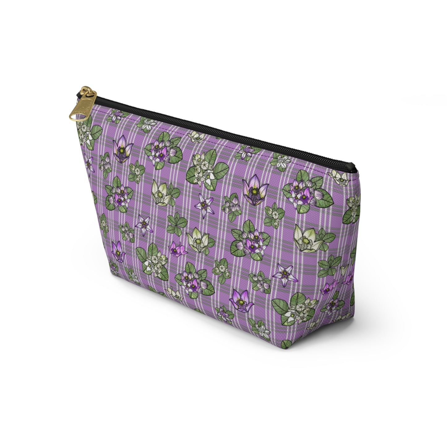 Pua Kalaunu and Palaka Hawaiian Print Accessory Pouch w T-bottom (purple)