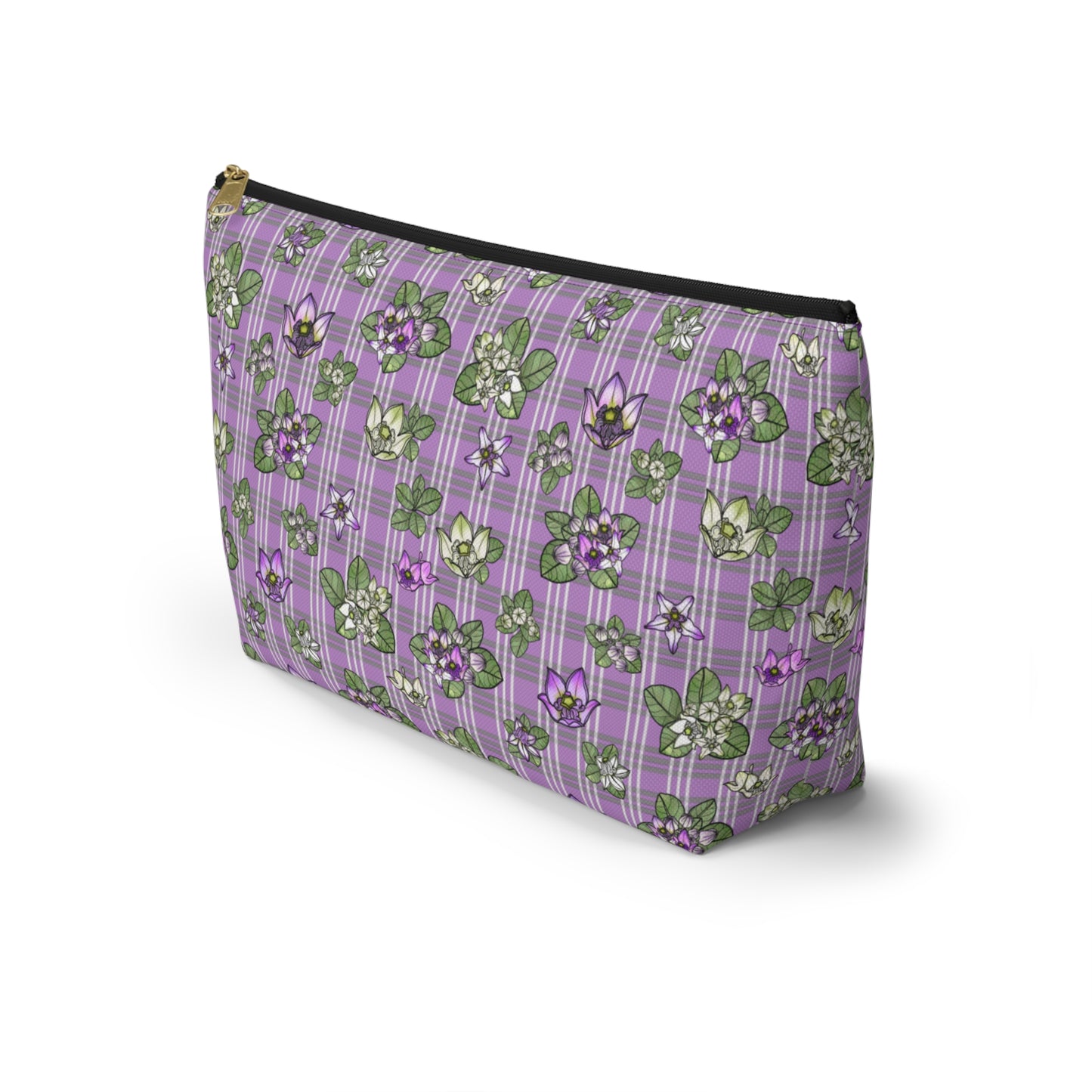 Pua Kalaunu and Palaka Hawaiian Print Accessory Pouch w T-bottom (purple)