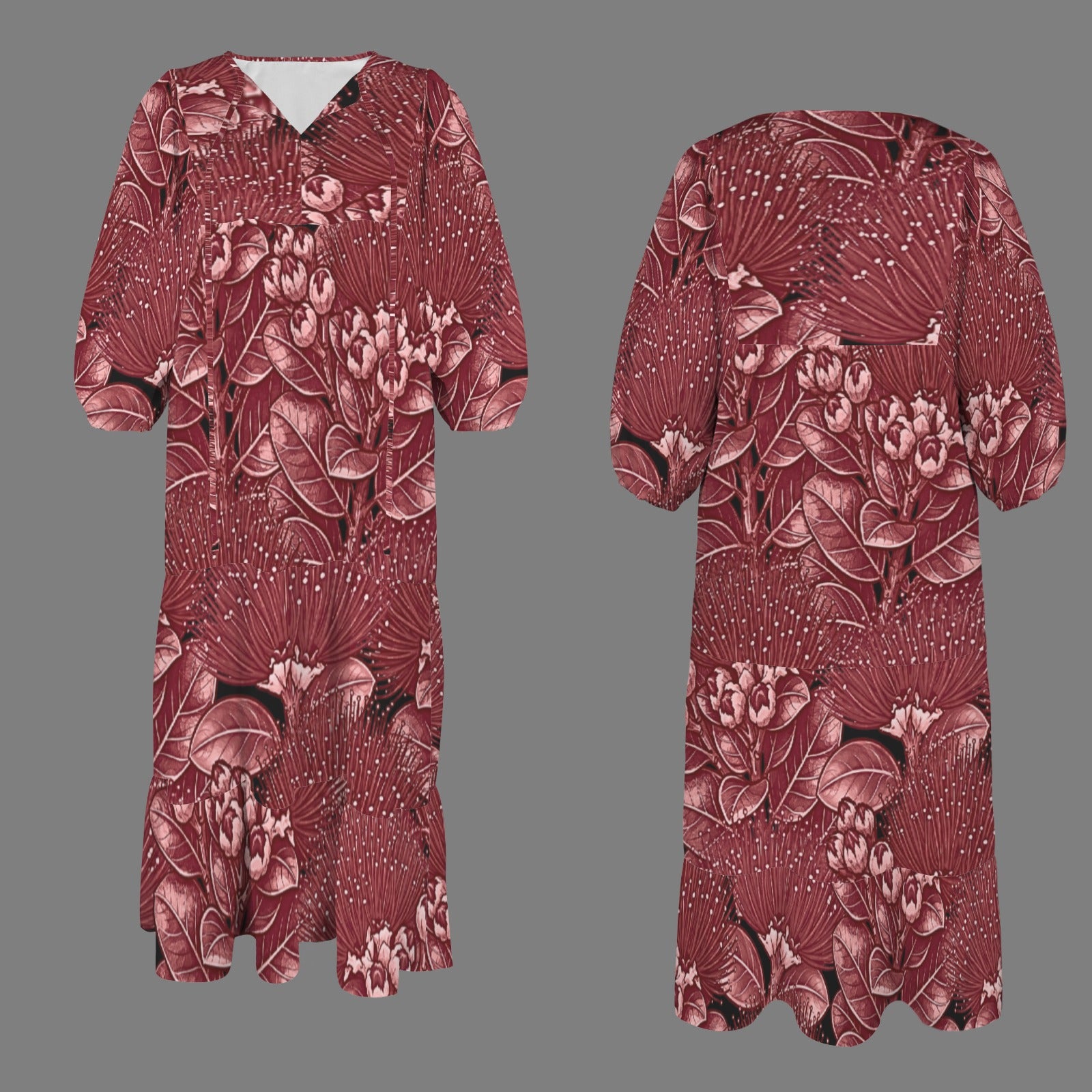 Pauahi Mu'u mu'u maxi dress - 'ōhiʻa lehua in red