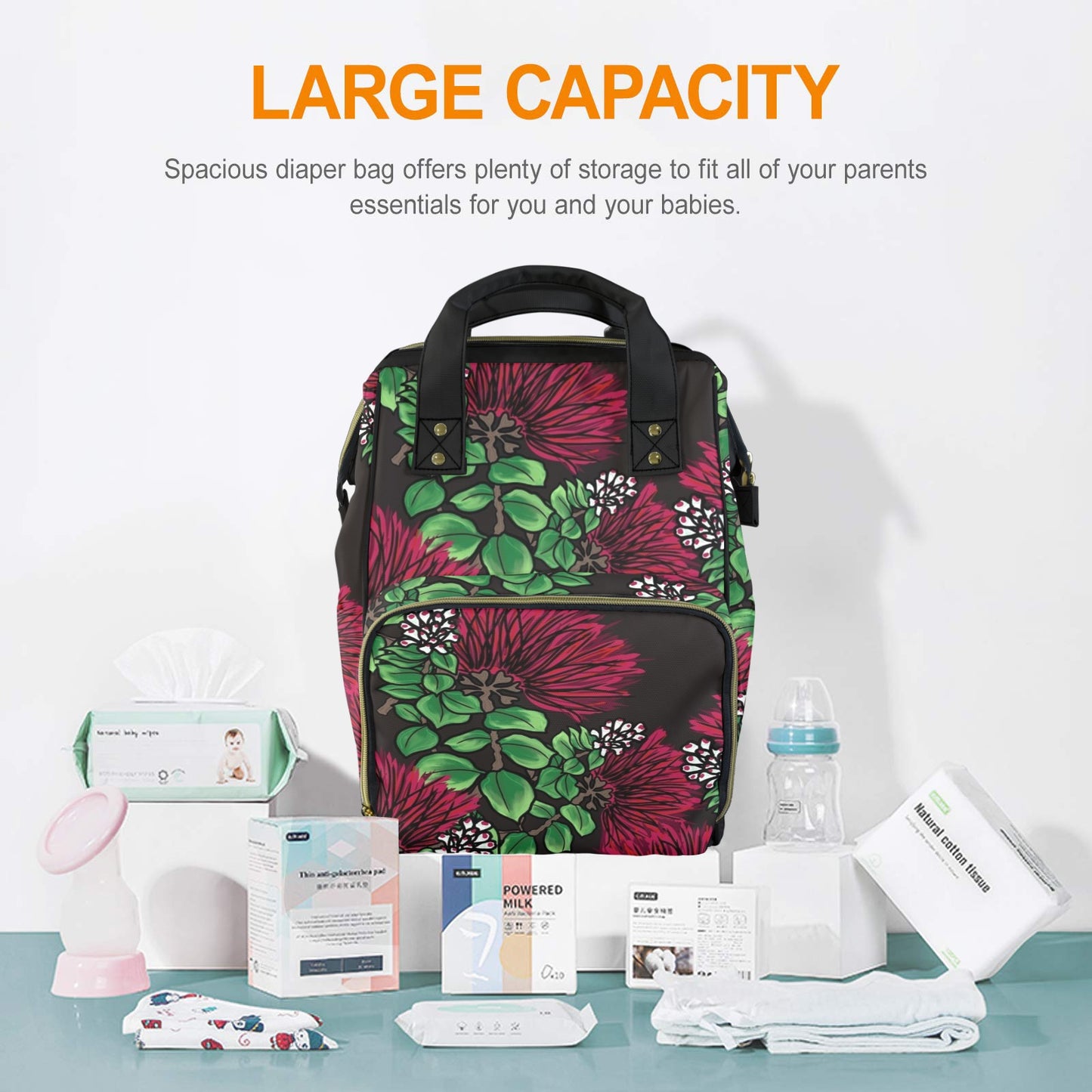 Ohi'a Lehua Hawaiian Print Multi-Purpose Backpack - Red and Black