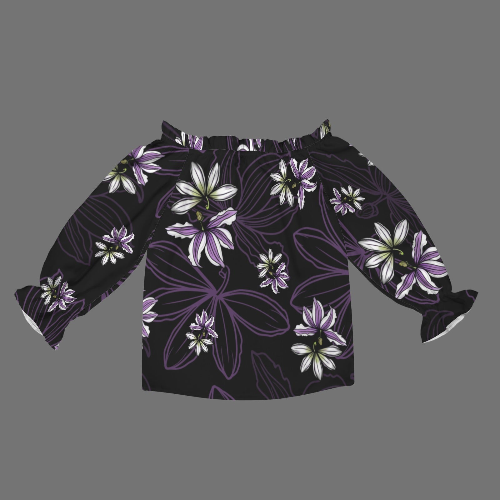 Kamalei Blouse in Naupaka - Black and Purple