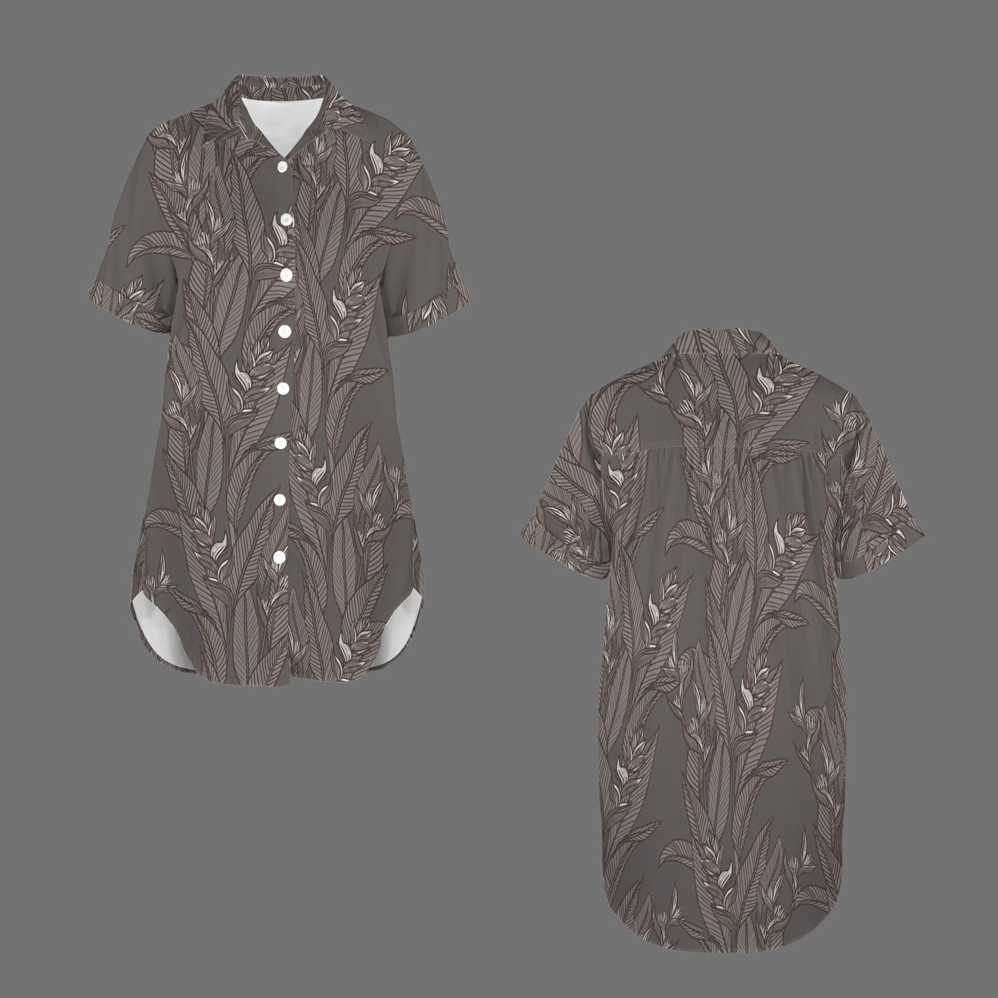 Heliconia Taupe Short Sleeve Button Front Shirt Dress