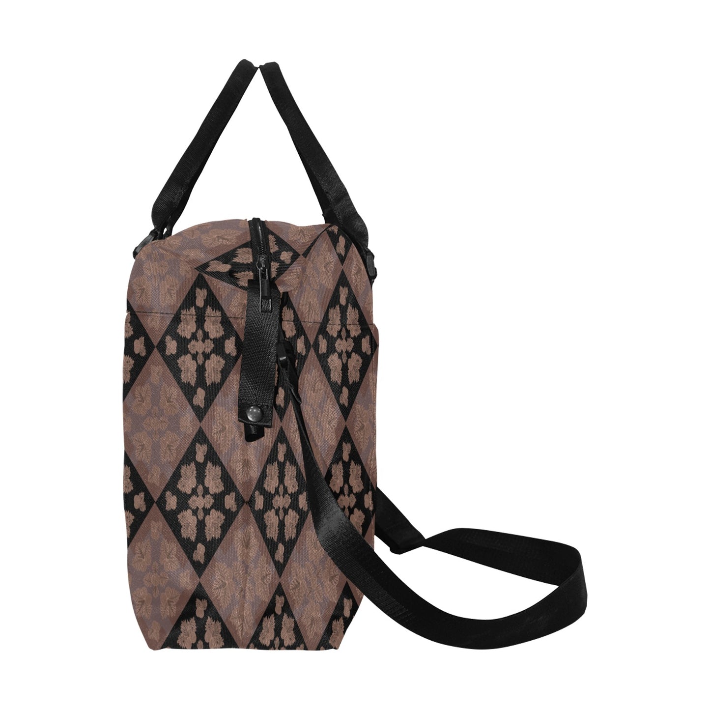 Ulu Quilt Duffle Bag with Trolley Sleeve - The Huaka'i Weekender Duffle (Mocha and black)